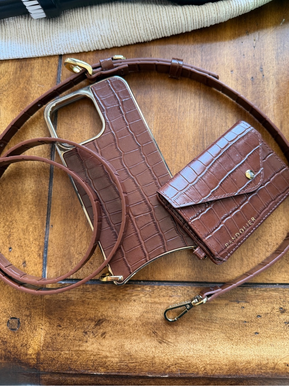 Bandolier Remi Magnet Brown Croc Crossbody with Matching Card Wallet